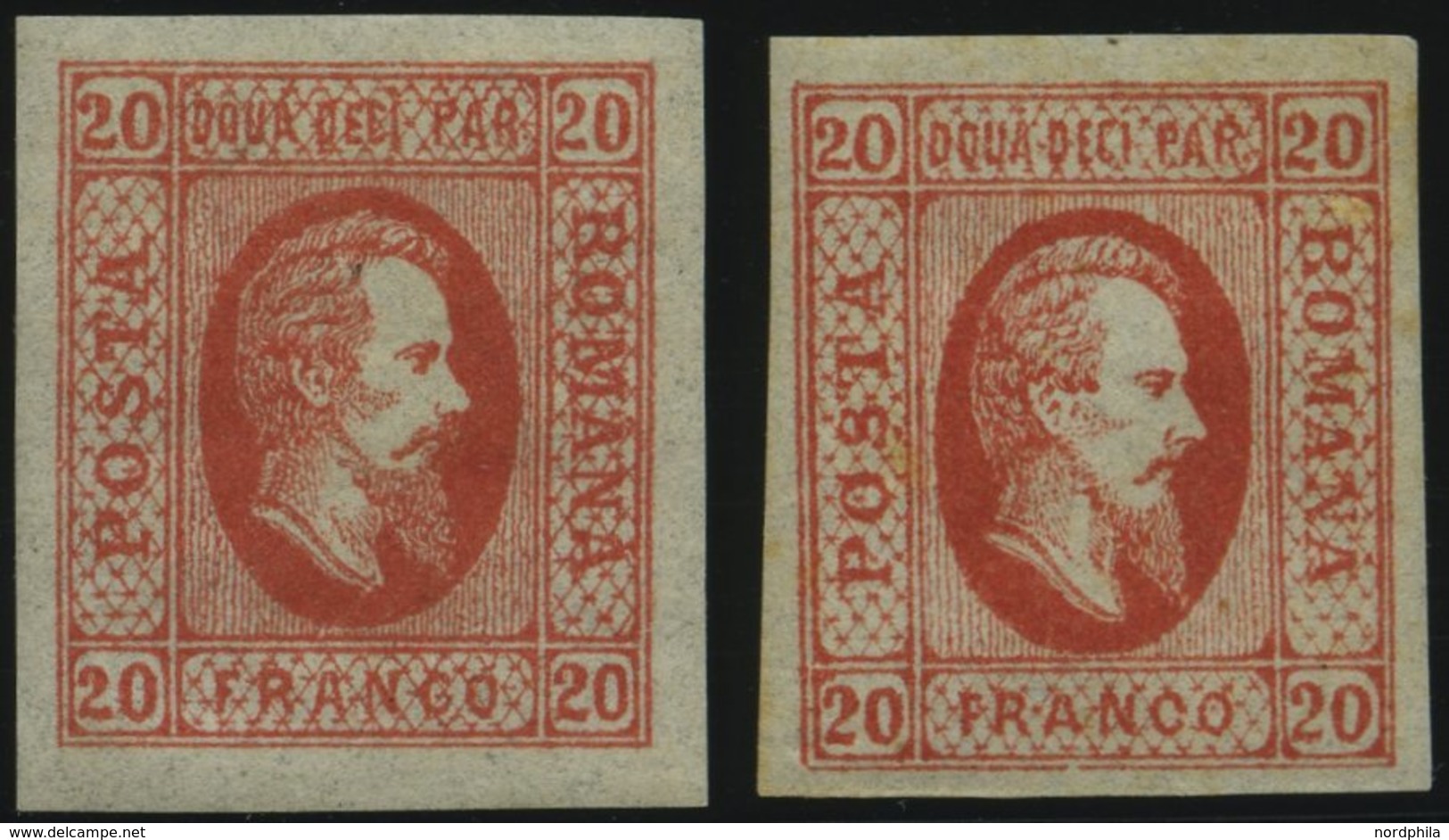 RUMÄNIEN 13x *, 1865, 20 Par. Rot, Beide Typen, Falzrest, 2 Prachtwerte - Sonstige & Ohne Zuordnung