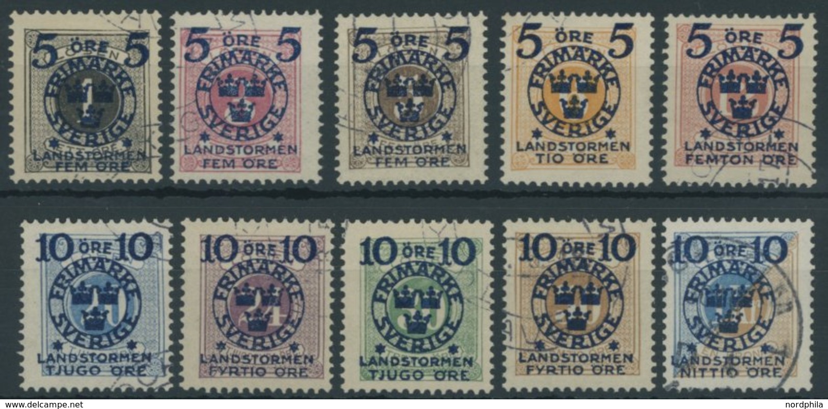 SCHWEDEN 97-106 O, 1916, Landsturm II, Prachtsatz, Mi. 500.- - Usados