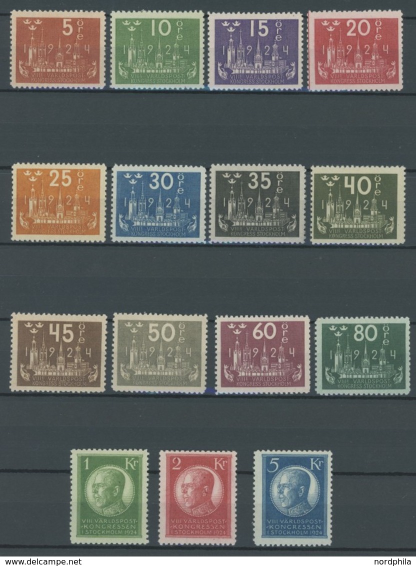 SCHWEDEN 144-58 *, 1924, Weltpostkongreß, Falzrest, Prachtsatz - Used Stamps