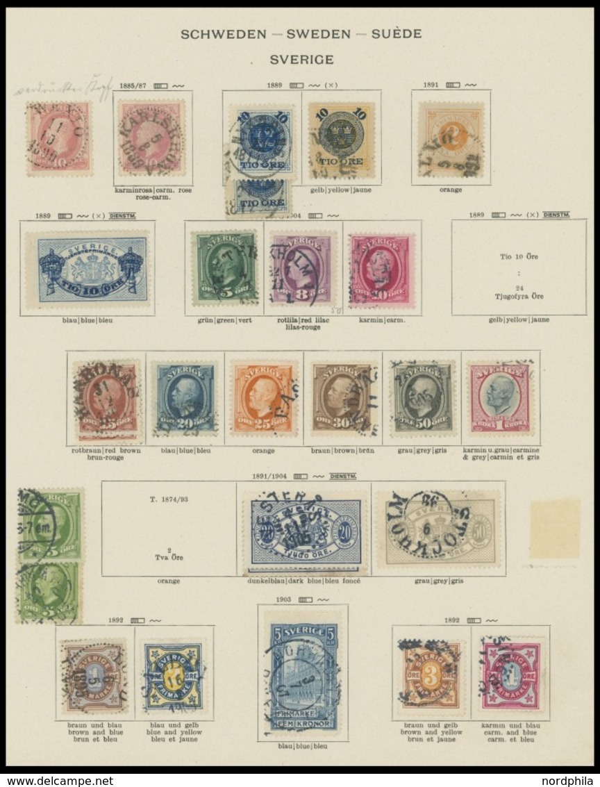 SAMMLUNGEN, LOTS O, 1855-1940, Alter Gestempelter Sammlungsteil Schweden Mit Einigen Besseren Werten, Etwas Unterschiedl - Collections