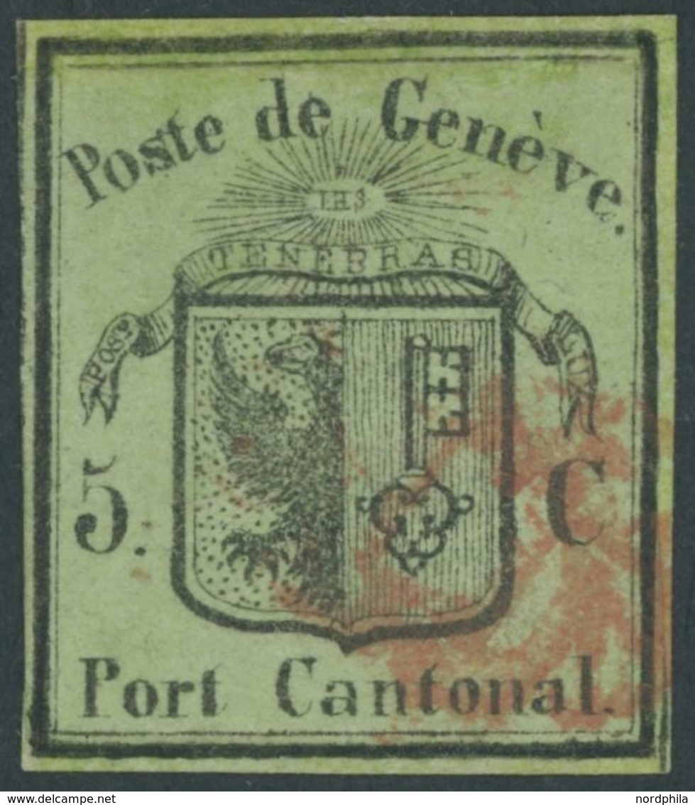 GENF 3 O, 1845, 5 C. Schwarz Auf Lebhaftgelboliv Kleiner Adler, Repariert Wie Pracht, Mi. (1600.-) - 1843-1852 Federal & Cantonal Stamps