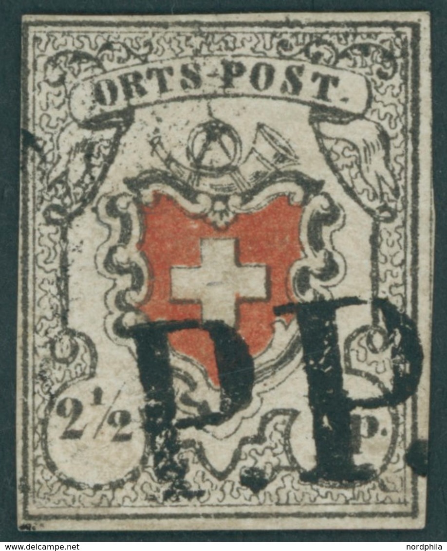 SCHWEIZ BUNDESPOST 5I O, 1850, 21/2 Rp. Ortspost, Mit Kreuzeinfassung, Type 6, Mit Schwarzem P.P. (AW Nr. 231), Kleine D - Other & Unclassified