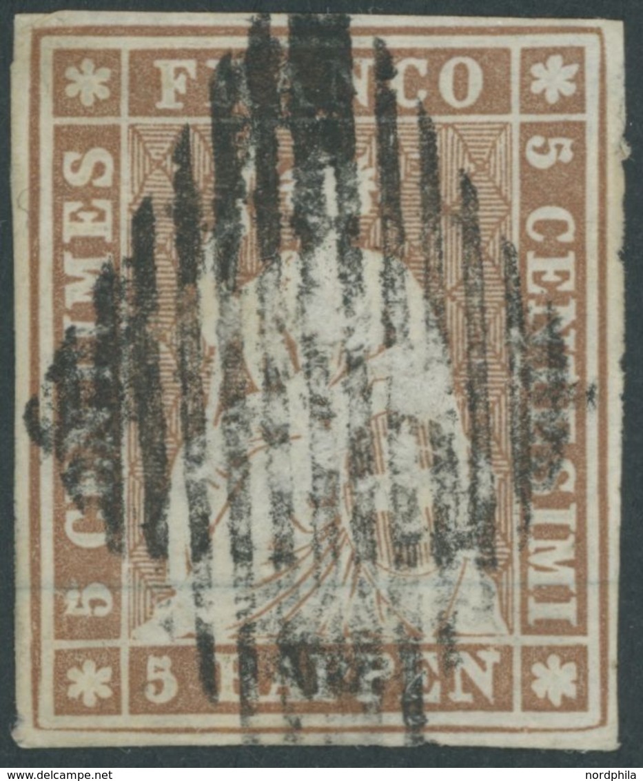 SCHWEIZ BUNDESPOST 13Ib O, 1854, 5 Rp. Braun, 2. Münchener Druck, (Zst. 22A), Allseits Breitrandig, Pracht - Other & Unclassified
