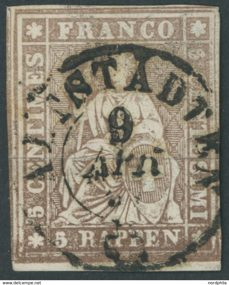 SCHWEIZ BUNDESPOST 13IIBys O, 1856, 5 Rp. Braun, Schwarzer Seidenfaden, Berner Druck II, (Zst. 22D), Unterrandstück, All - Sonstige & Ohne Zuordnung