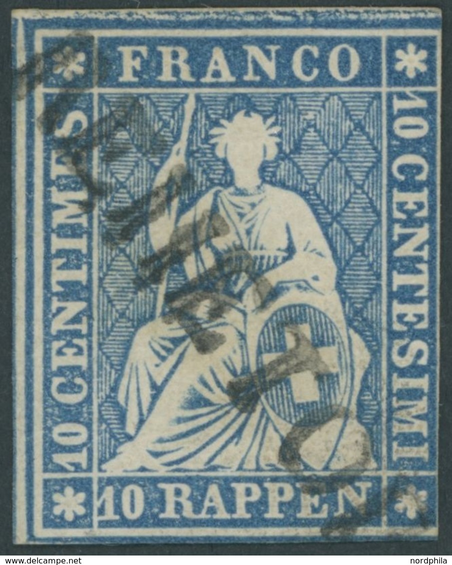 SCHWEIZ BUNDESPOST 14IIBym O, 1859, 10 Rp. Lebhaftblau, Berner Druck III, (Zst. 23G), Diagonaler L1 REHETOB(EL), Zweisei - Sonstige & Ohne Zuordnung