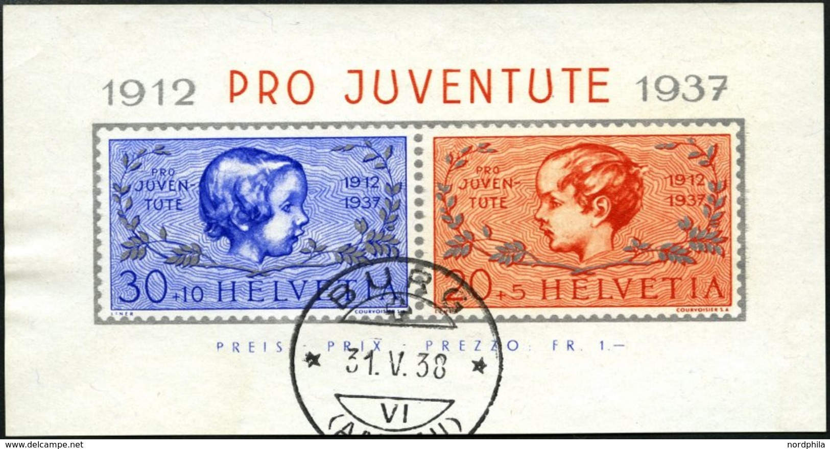 SCHWEIZ BUNDESPOST Bl. 3 O, 1937, Block Pro Juventute, Pracht, Gepr. Abt, Mi. 65.- - Otros & Sin Clasificación