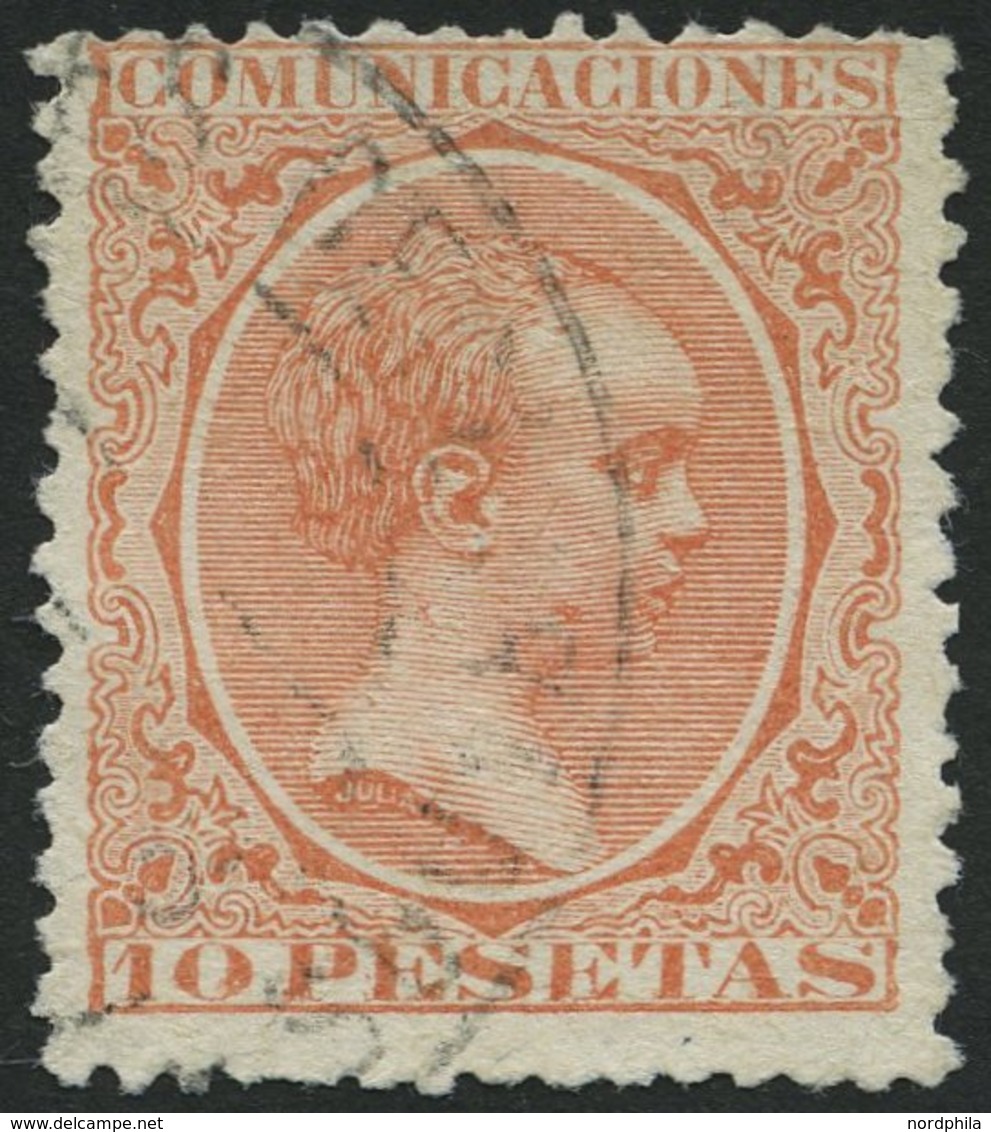 SPANIEN 201 O, 1889, 10 Pta. Ziegelrot, Rauhe Zähnung, Pracht, Mi. 100.- - Used Stamps