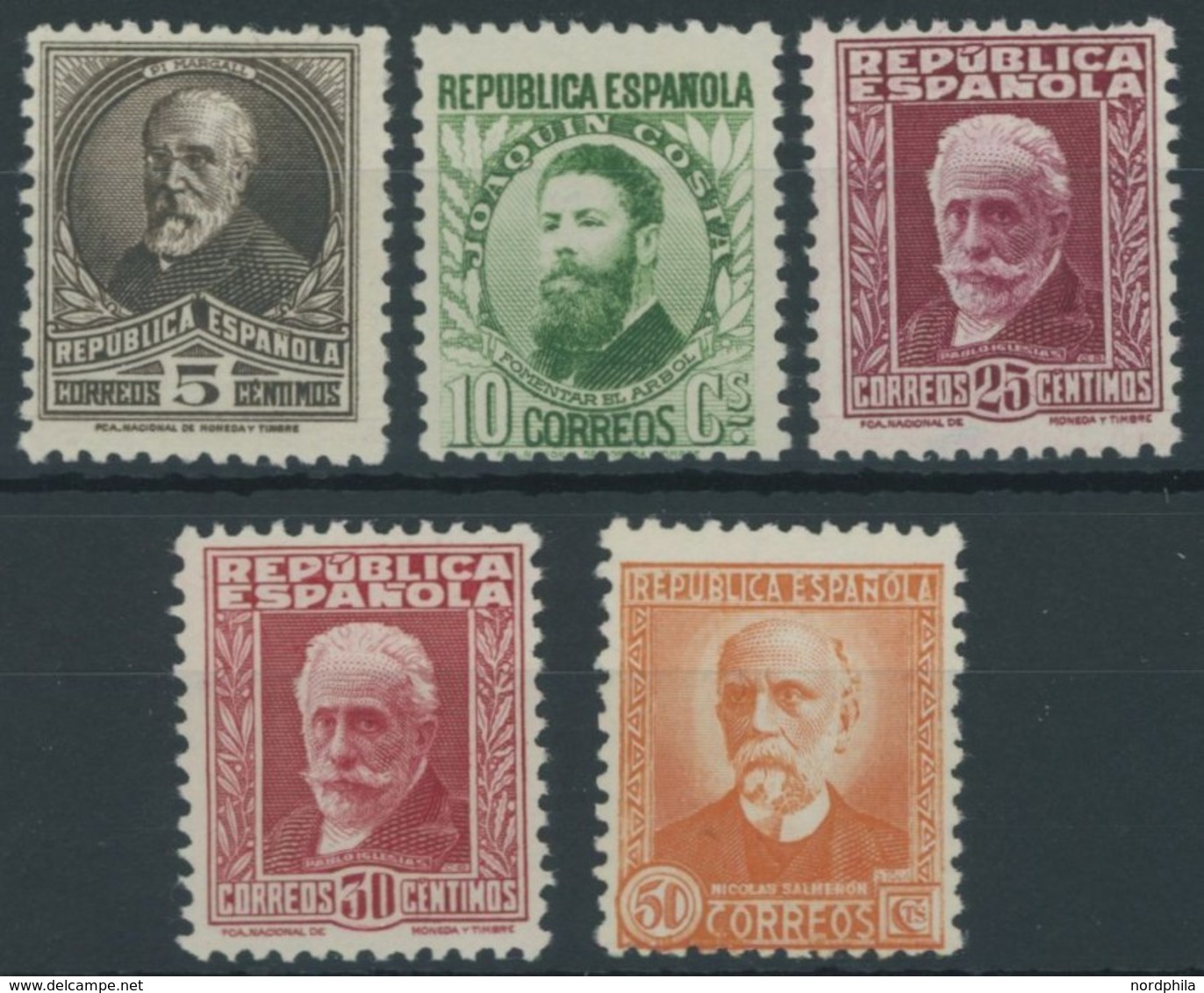 SPANIEN 618/9,22/3,25A **, 1931, 5, 10, 25, 30 Und 50 C. Persönlichkeiten Mit Rückseitigen Kontrollnummern. 5 Postfrisch - Used Stamps