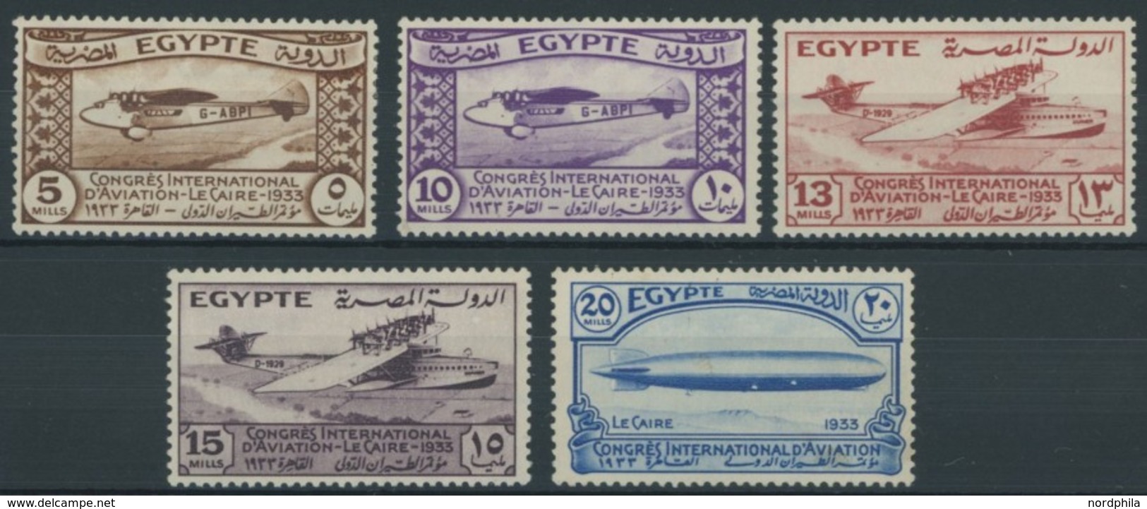 ÄGYPTEN 186-90 *, 1933, Luftfahrtkongress, Falzreste, Pracht - Andere & Zonder Classificatie