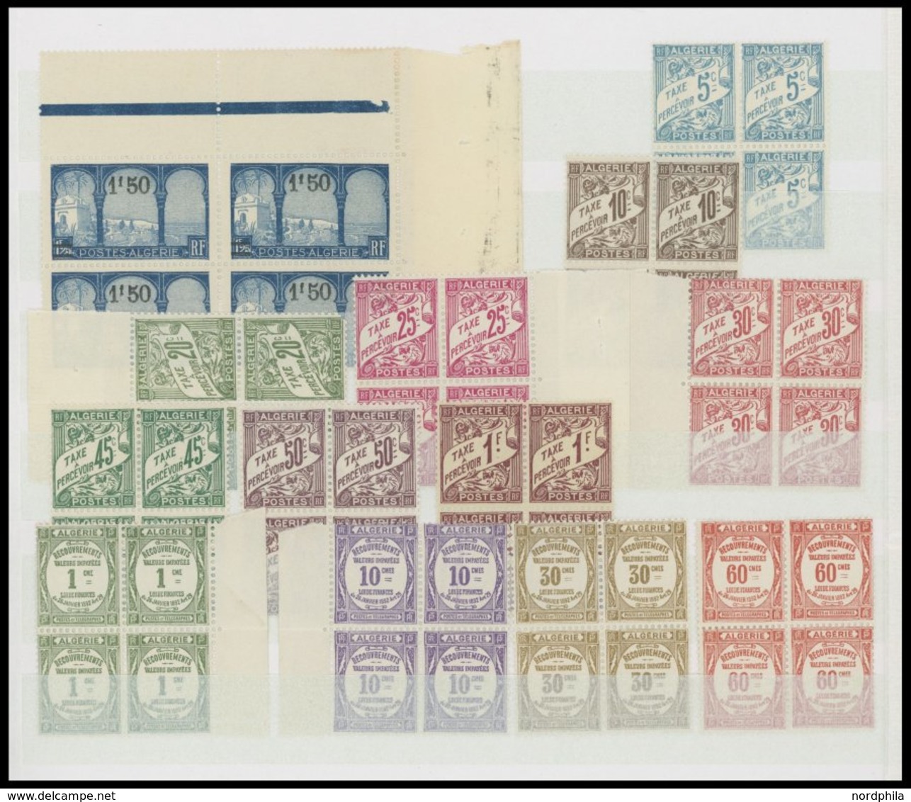 ALGERIEN VB **, 1924-27, Partie Von 37 Verschiedenen Postfrischen Viererblocks, Mit Portomarken, Prachterhaltung - Argelia (1962-...)