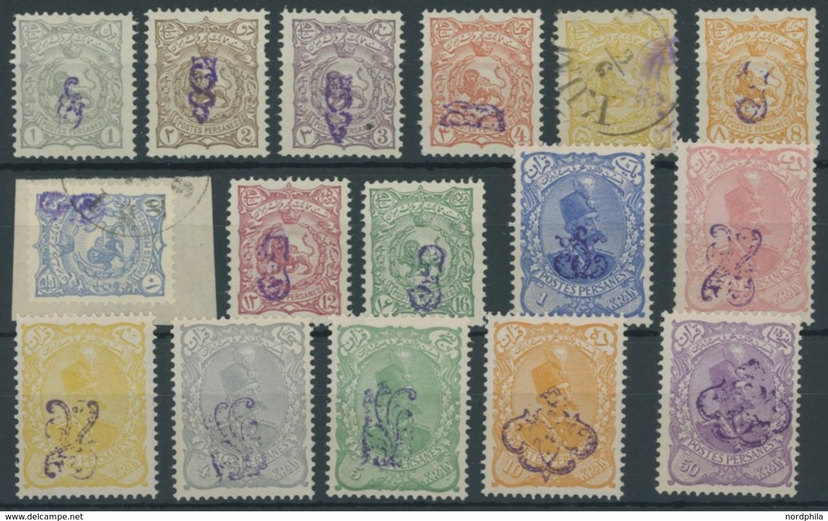 IRAN 94-109II **,o , 1899, Schah Muzzafar Ad-Din Mit Handstempelaufdruck, Mi.Nr. 98 Und 100 Gestempelt, Sonst Postfrisch - Irán