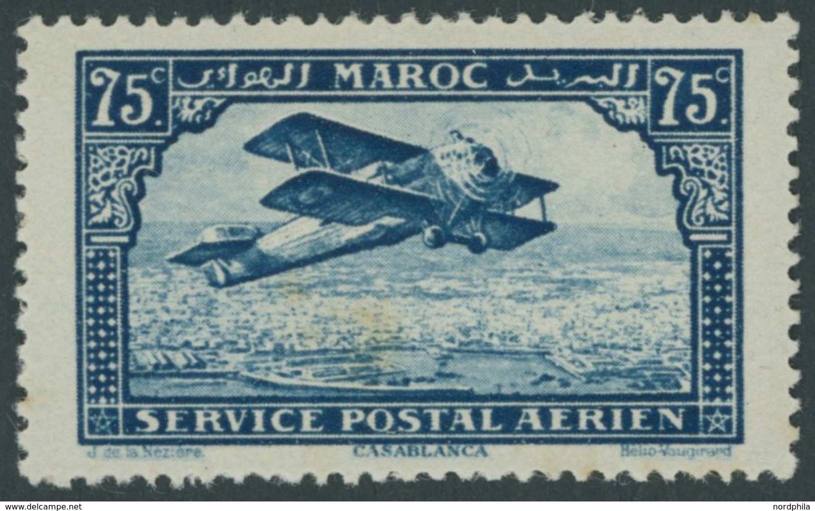 MAROKKO 41 **, 1922, 75 C. Flugzeug über Casablanca, Minimal Fleckig Sonst Postfrisch Pracht, Mi. 90.- - Marokko (1956-...)