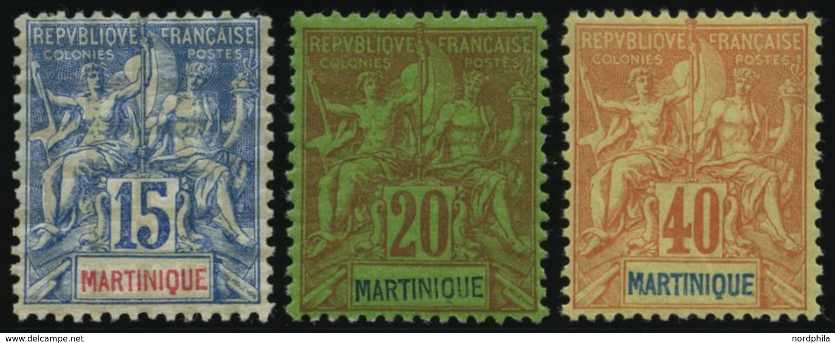 MARTINIQUE 31/2,35 *, 1892, 15, 20 Und 40 C. Kolonialallegorie, Falzrest, 3 Prachtwerte, Mi. 110.- - Other & Unclassified