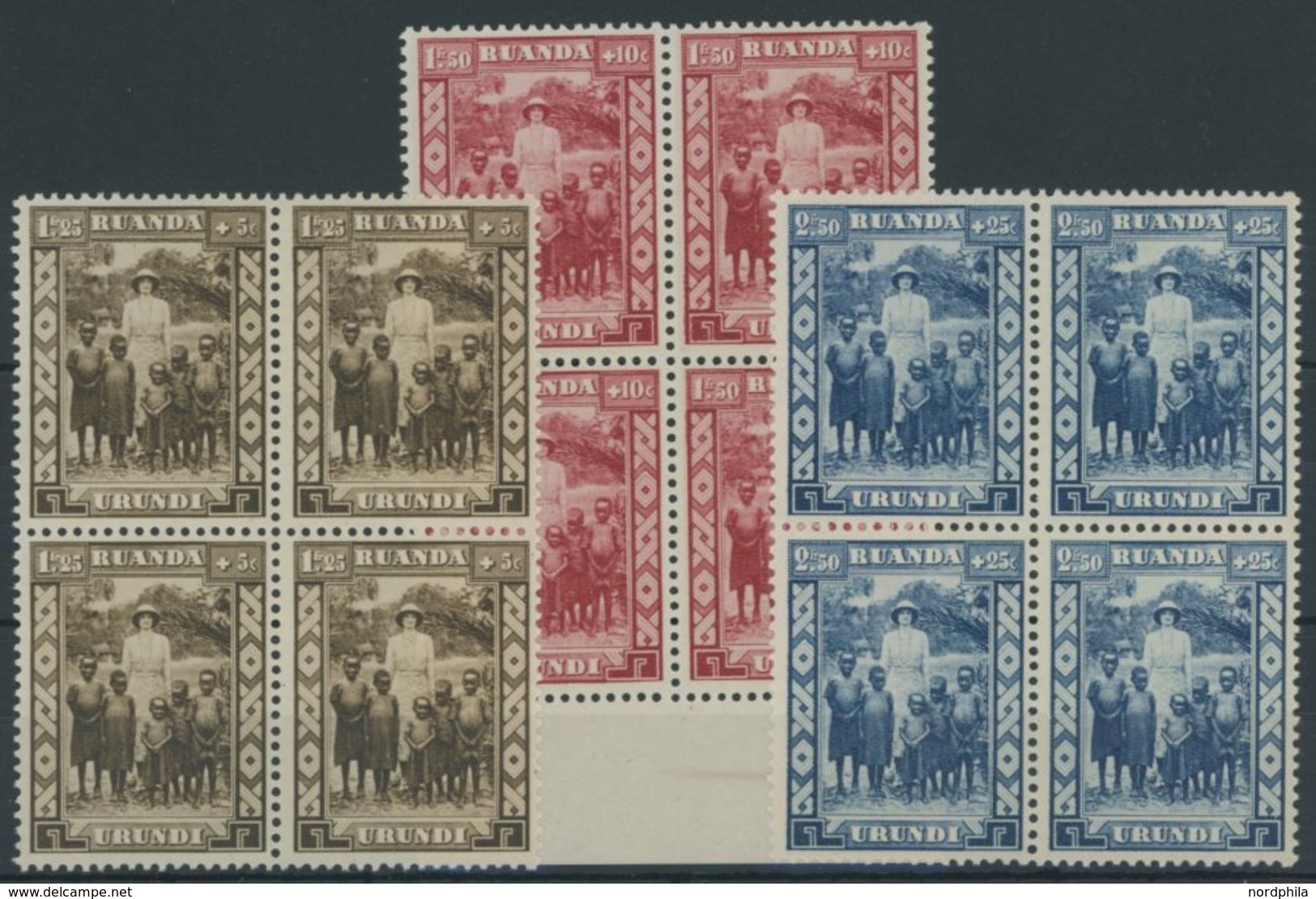 RUANDA-URUNDI 62-64 VB **, 1936, Königin Astrid In Postfrischen Viererblocks, Pracht - Unused Stamps