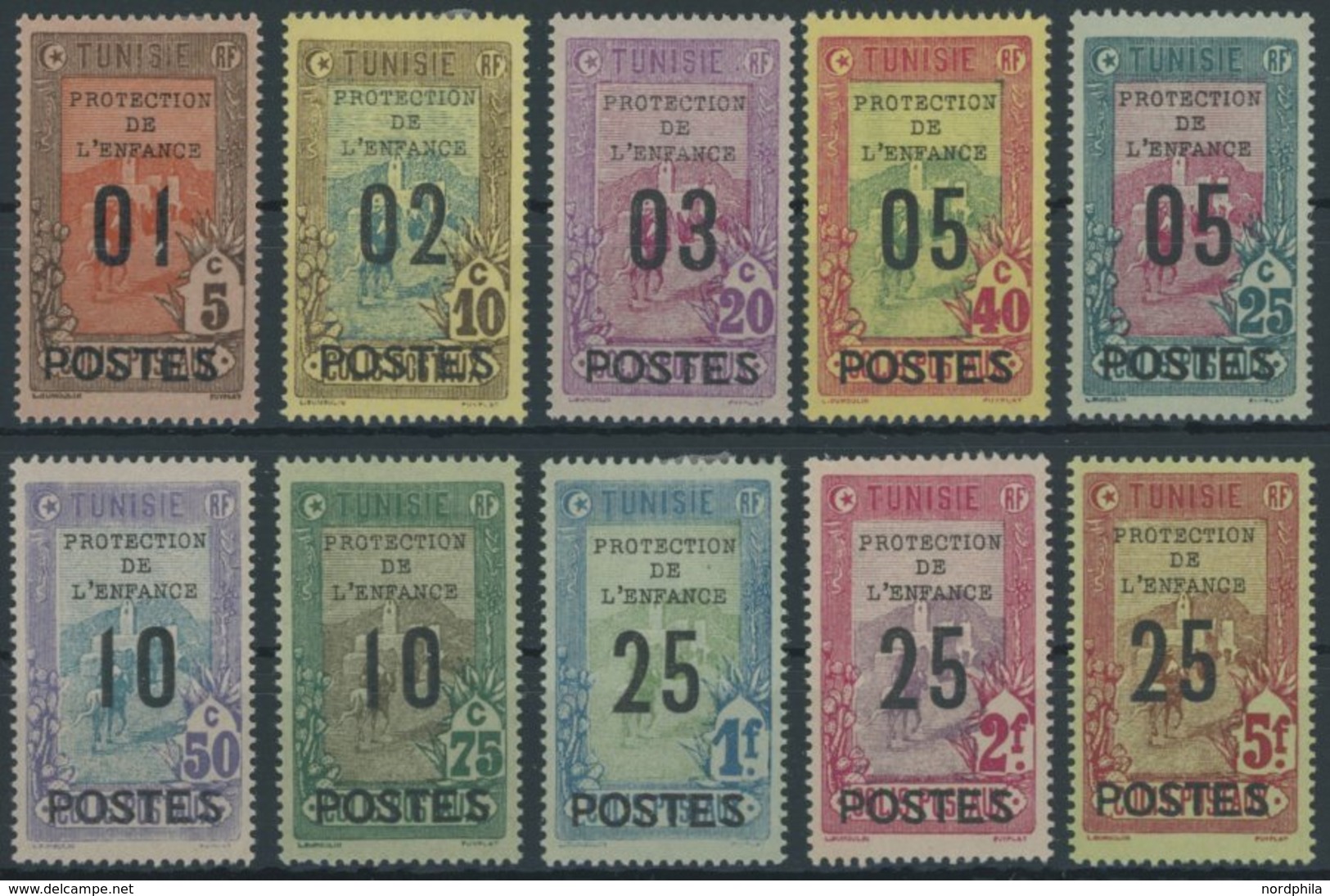 TUNESIEN 110-19 *, Nicht Verausgabt: 1925 Kinderfürsorge, Falzrest, Prachtsatz, Mi. 67.- - Unused Stamps