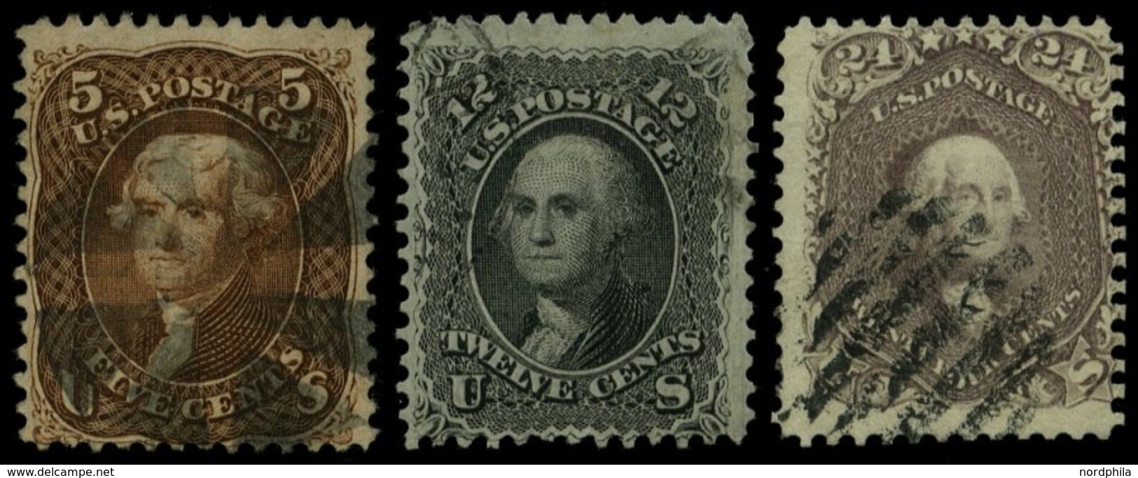 USA 19,21,23 O, Scott 69,70,76, 1861, 3 Sauber Gestempelte Werte Feinst/Pracht, $ 520.- - Used Stamps
