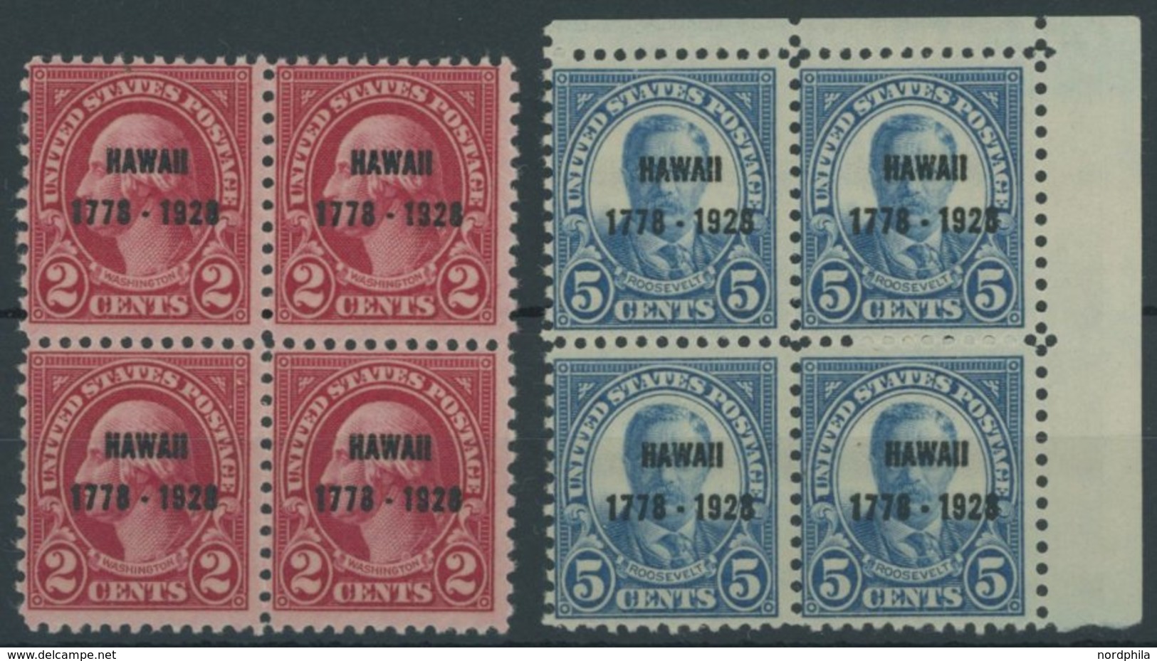USA 311/2 VB **, Scott 647/8, 1928, Hawaii In Viererblocks, Postfrisch, Pracht, $ 115 - Usados