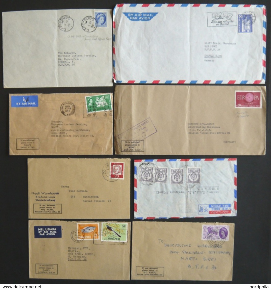 SLG. ALLE WELT 1958/63, NAAFI (Britischer Truppenversorger): 8 Briefe Aus Verschiedenen Ländern, U.a. Cyrenaica, Hongkon - Other & Unclassified