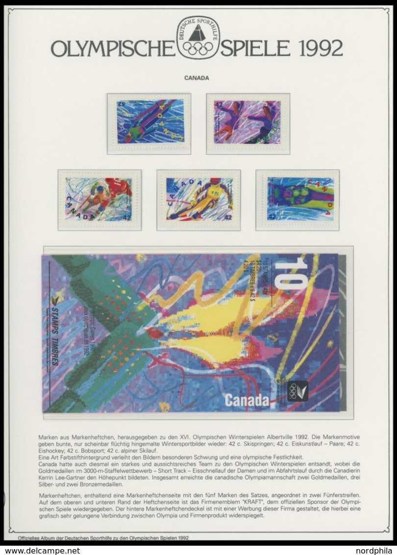 SPORT **,Brief , Olympische Spiele 1992 im Spezialalbum der Deutschen Sporthilfe mit Blocks, Bogen, Markenheftchen, Stre
