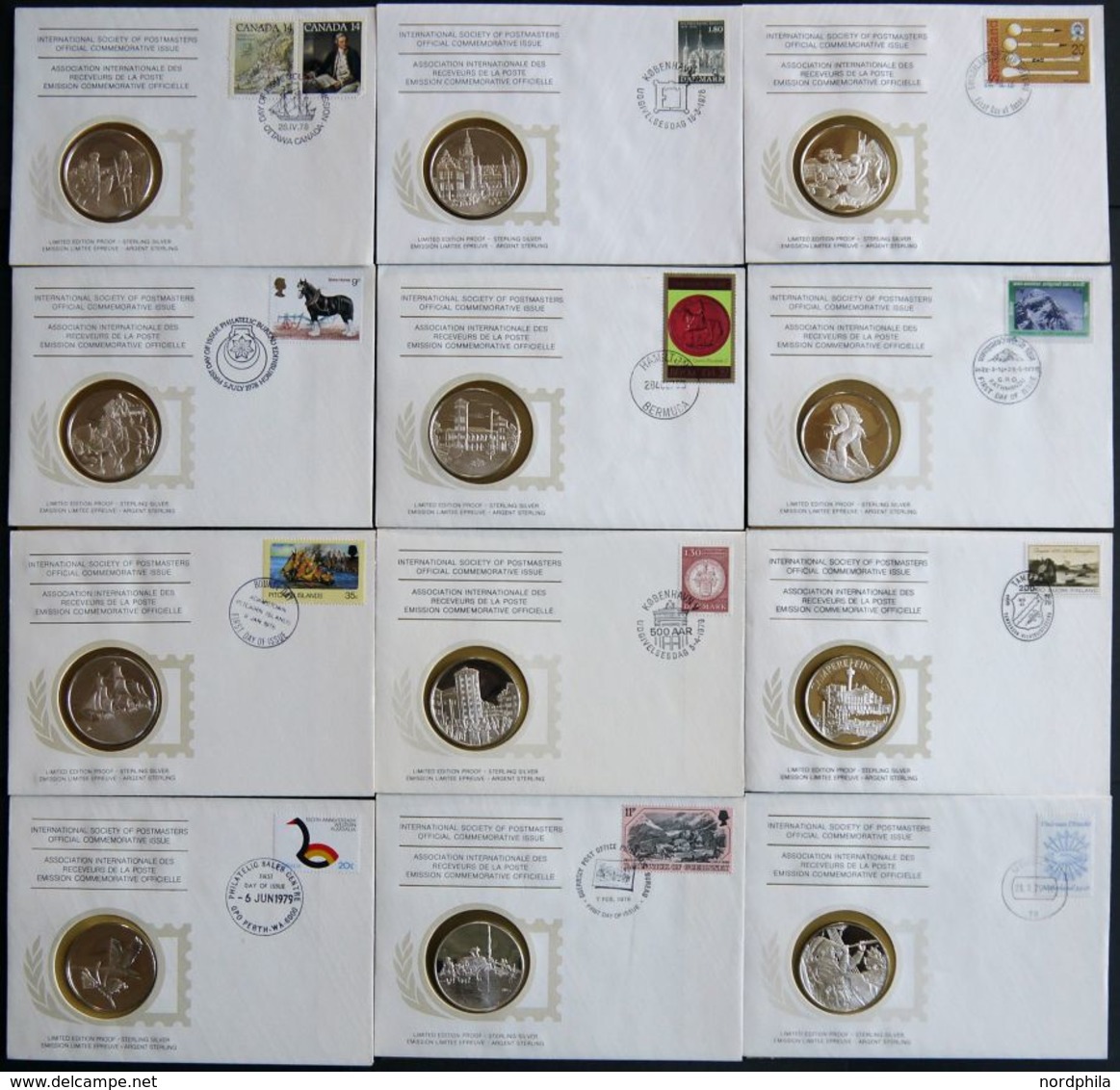 SONSTIGE MOTIVE 1978-80, 36 Verschiedene Ersttagsbriefe Der International Society Of Postmasters Mit Je Einer Medaille A - Unclassified