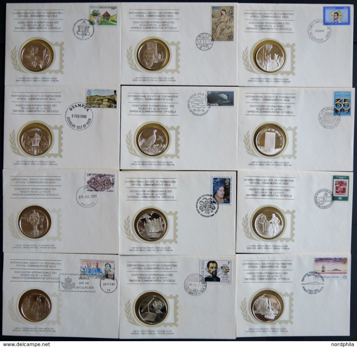SONSTIGE MOTIVE 1978-80, 36 Verschiedene Ersttagsbriefe Der International Society Of Postmasters Mit Je Einer Medaille A - Unclassified