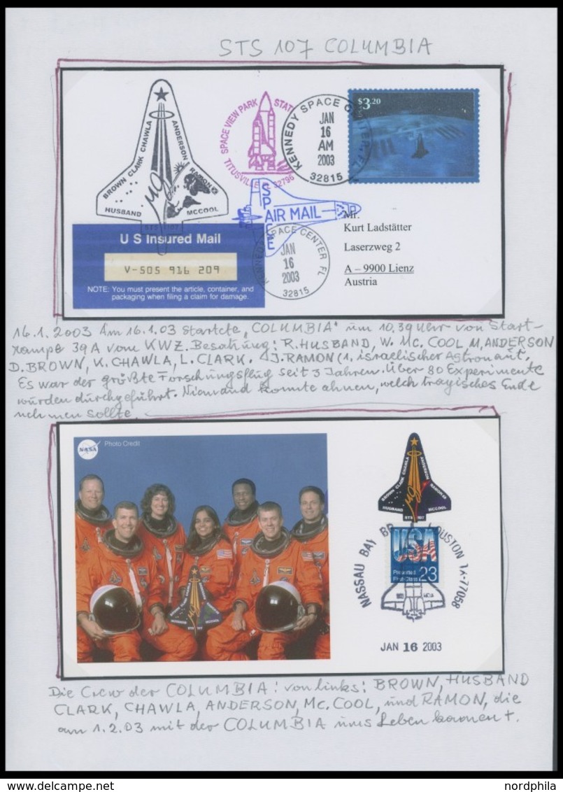 US-FLUGPOST 1981-84, 2003, hochinteressante und informative Spezialsammlung Weltraum: Das STS-Programm (USA), mit 23 ver
