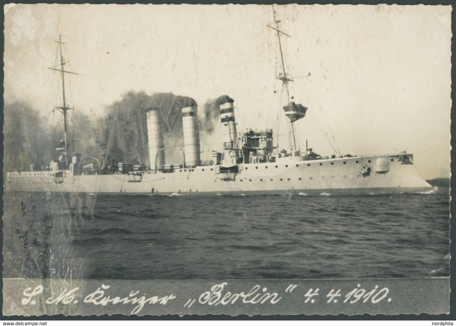 ALTE POSTKARTEN - SCHIFFE KAISERL. MARINE S.M. Kreuzer Berlin, 4.4.1910, Postkarte, Pracht - Warships