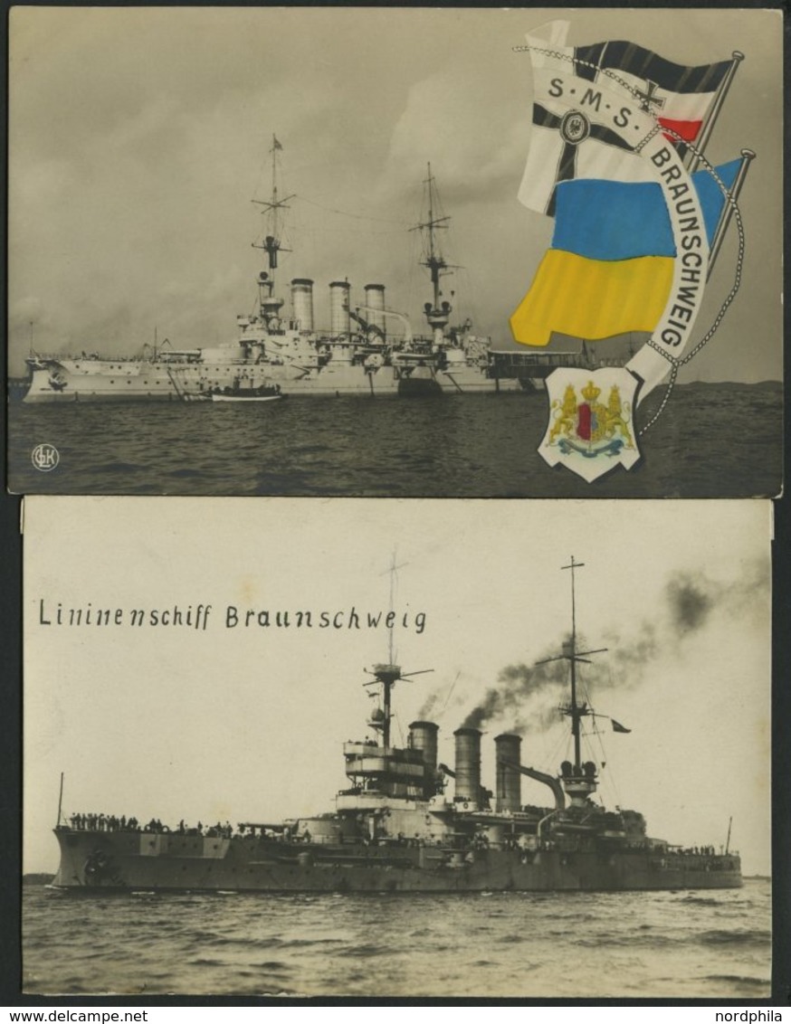 ALTE POSTKARTEN - SCHIFFE KAISERL. MARINE BIS 1918 S.M.S. Braunschweig, 2 Ungebrauchte Karten - Warships