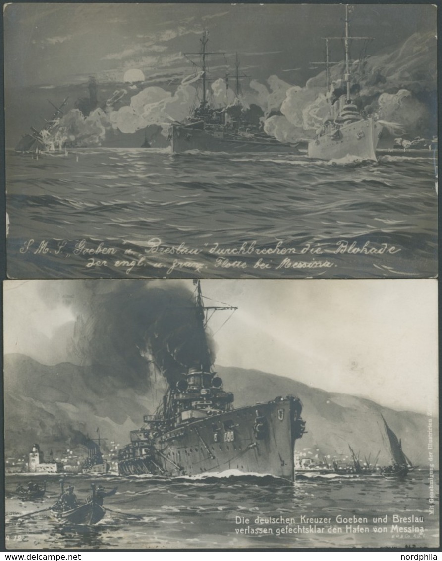 ALTE POSTKARTEN - SCHIFFE KAISERL. MARINE S.M.S. Goeben Und Breslau Vor Messina, 2 Verschiedene Ansichtskarten - Warships
