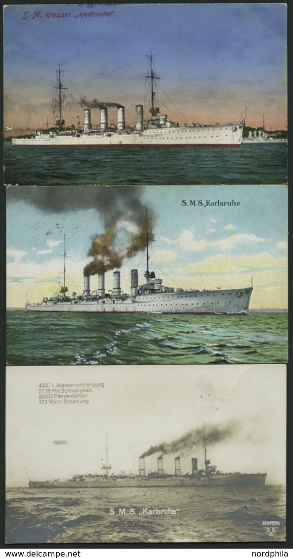 MSP VON 1914 - 1918 S.M.S. Karlsruhe, 3 Verschiedene Ansichtskarten, Pracht - Guerra