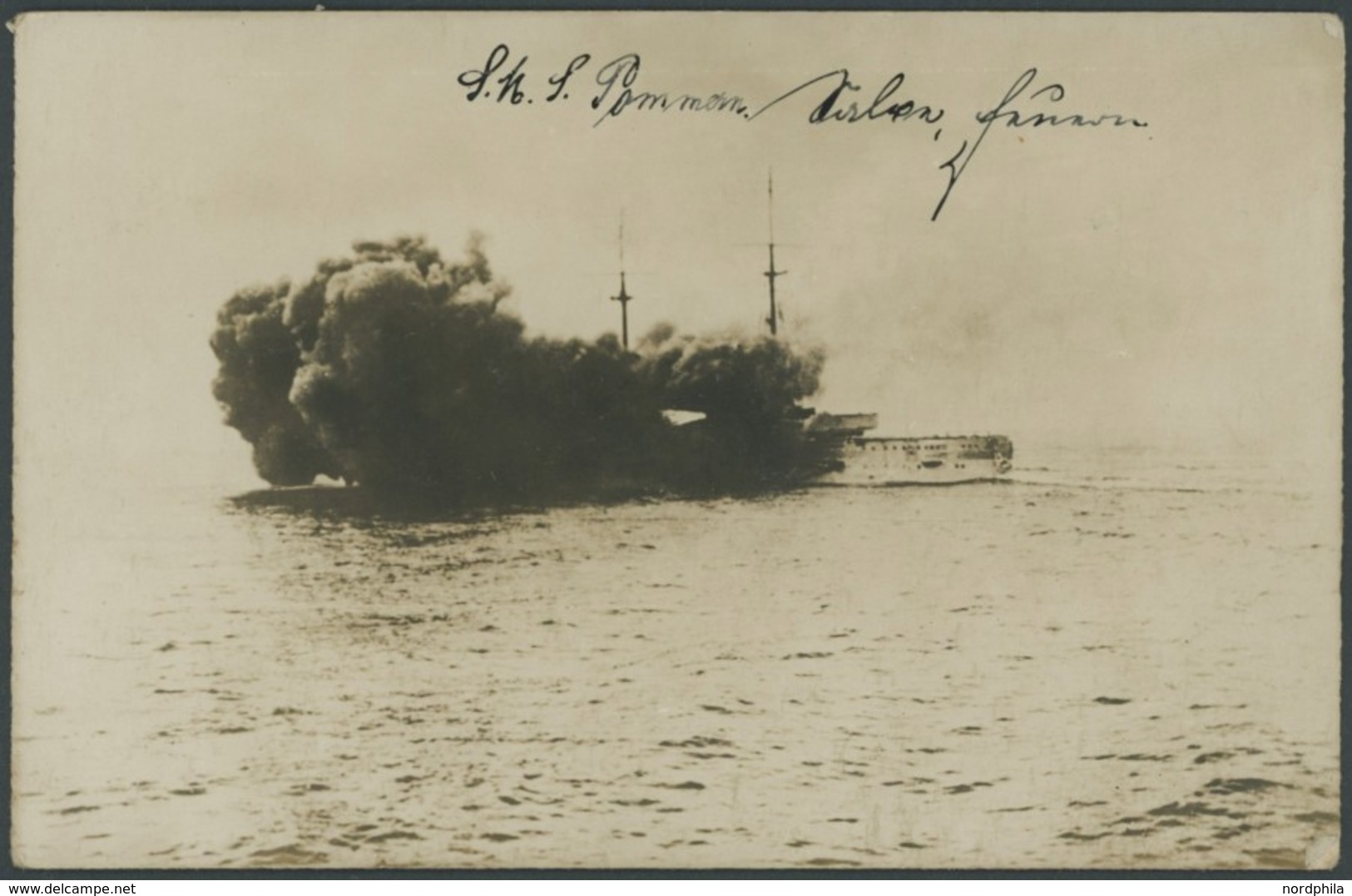 ALTE POSTKARTEN - SCHIFFE KAISERL. MARINE S.M.S. Pommern Schwer Getroffen Auf Hoher See, Fotokarte, Pracht - Guerra