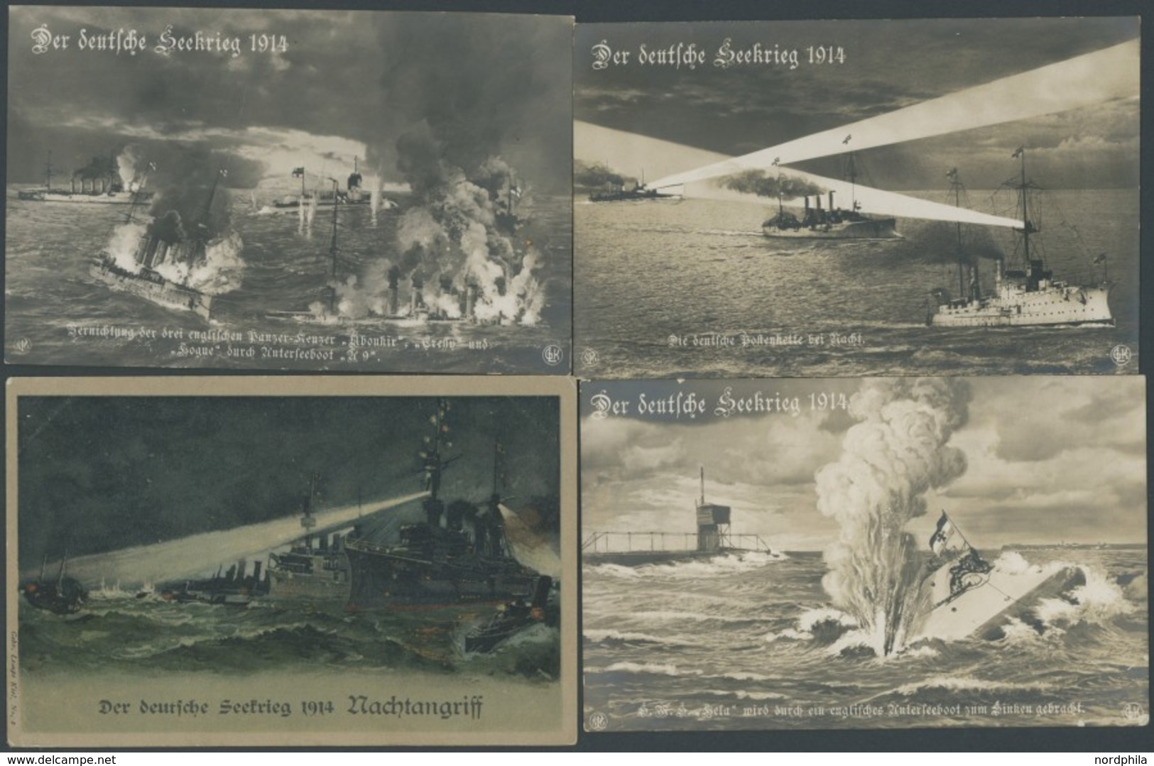ALTE POSTKARTEN - SCHIFFE KAISERL. MARINE Der Deutsche Seekrieg 1914, 4 Verschiedene Karten Dieser Serie - Warships
