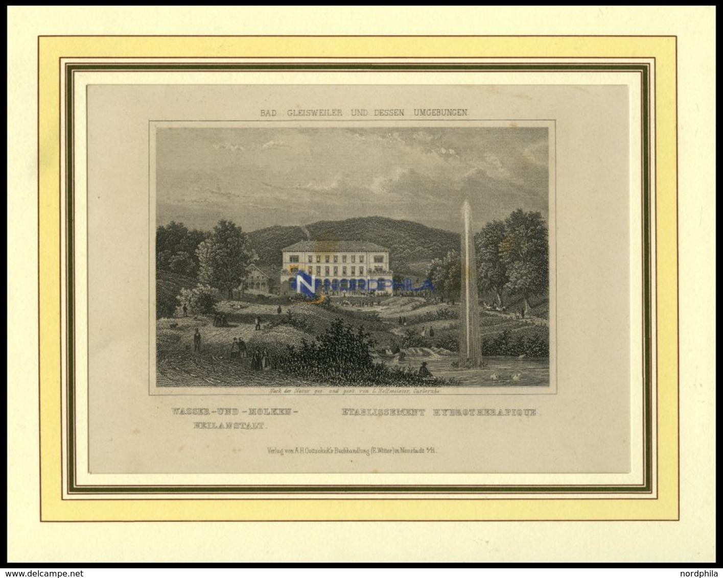 BAD GLEISWEILER: Die Wasser-und Molken-Heilanstalt, Stahlstich Aus Romantische Rheinpfalz Um 1840 - Litografía