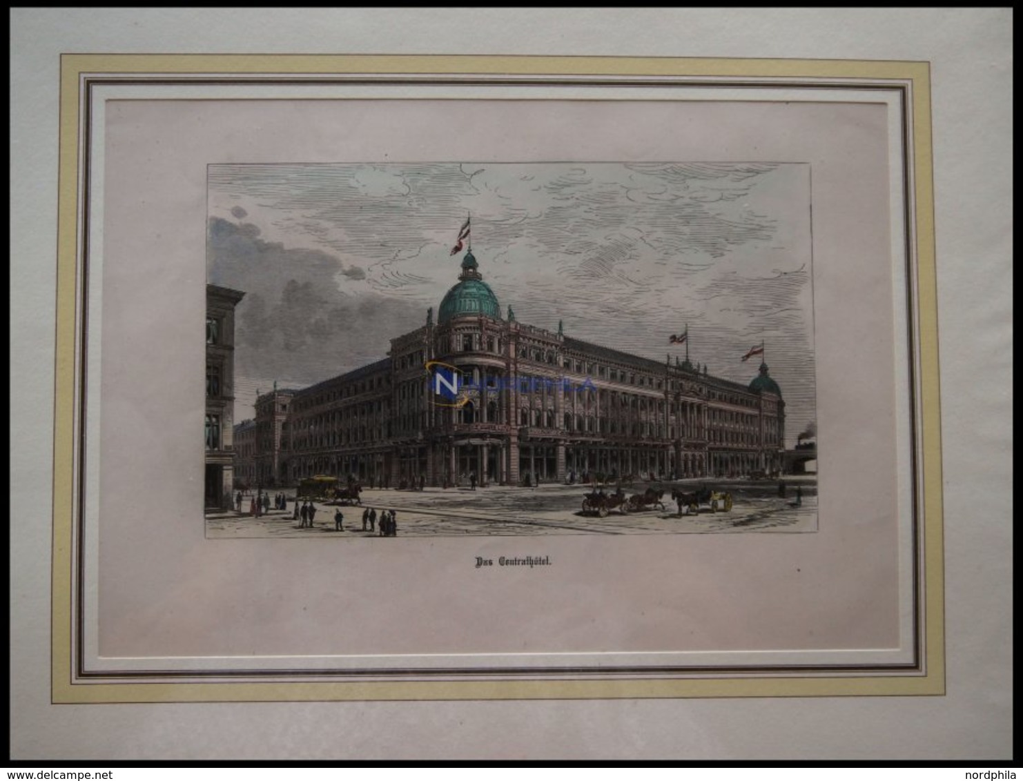 BERLIN: Das Centralhotel, Kolorierter Holzstich Um 1880 - Litografía