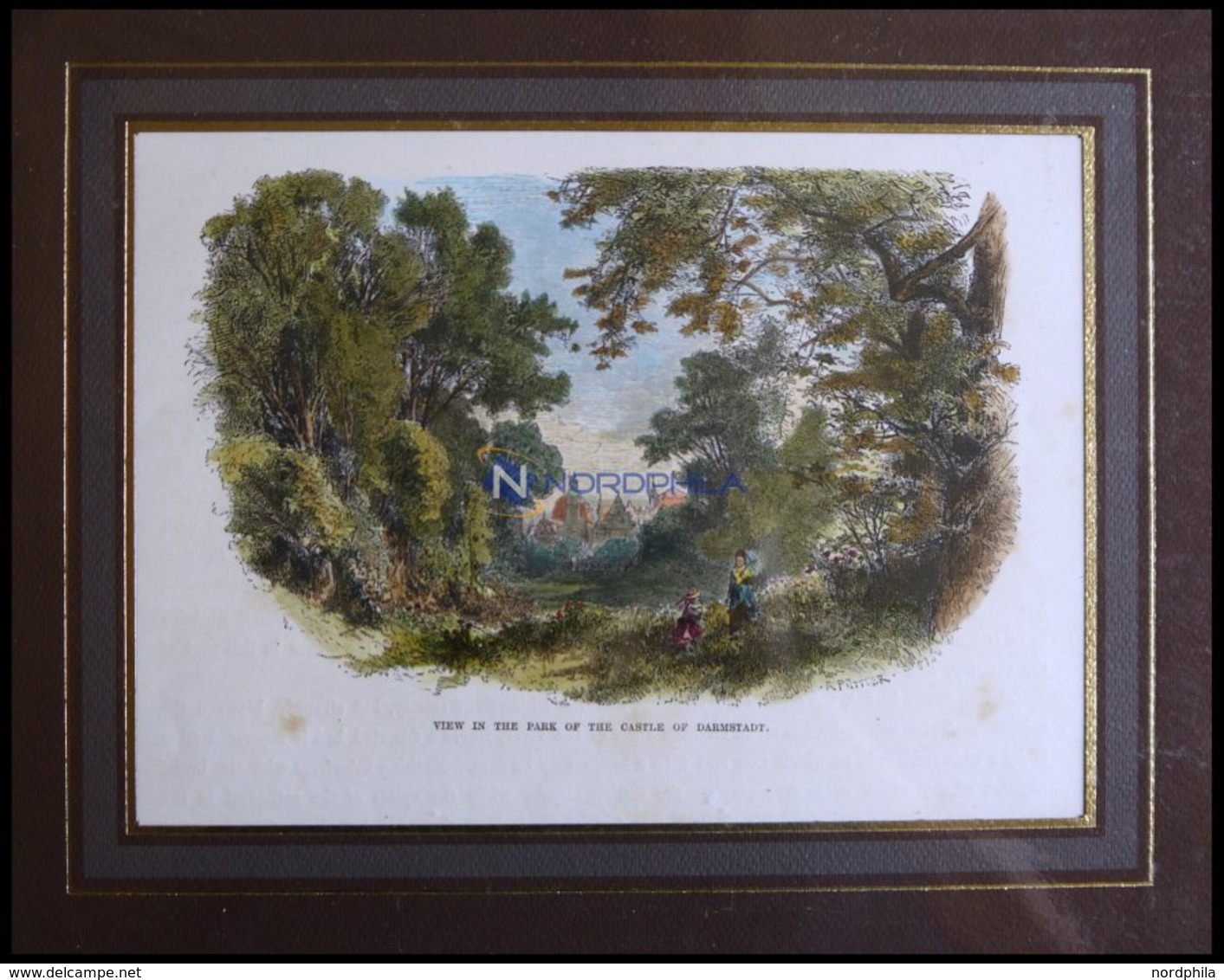 DARMSTADT: Partie Aus Dem Schloßpark, Kolorierter Holzstich Von Püttner Um 1880 - Litografía