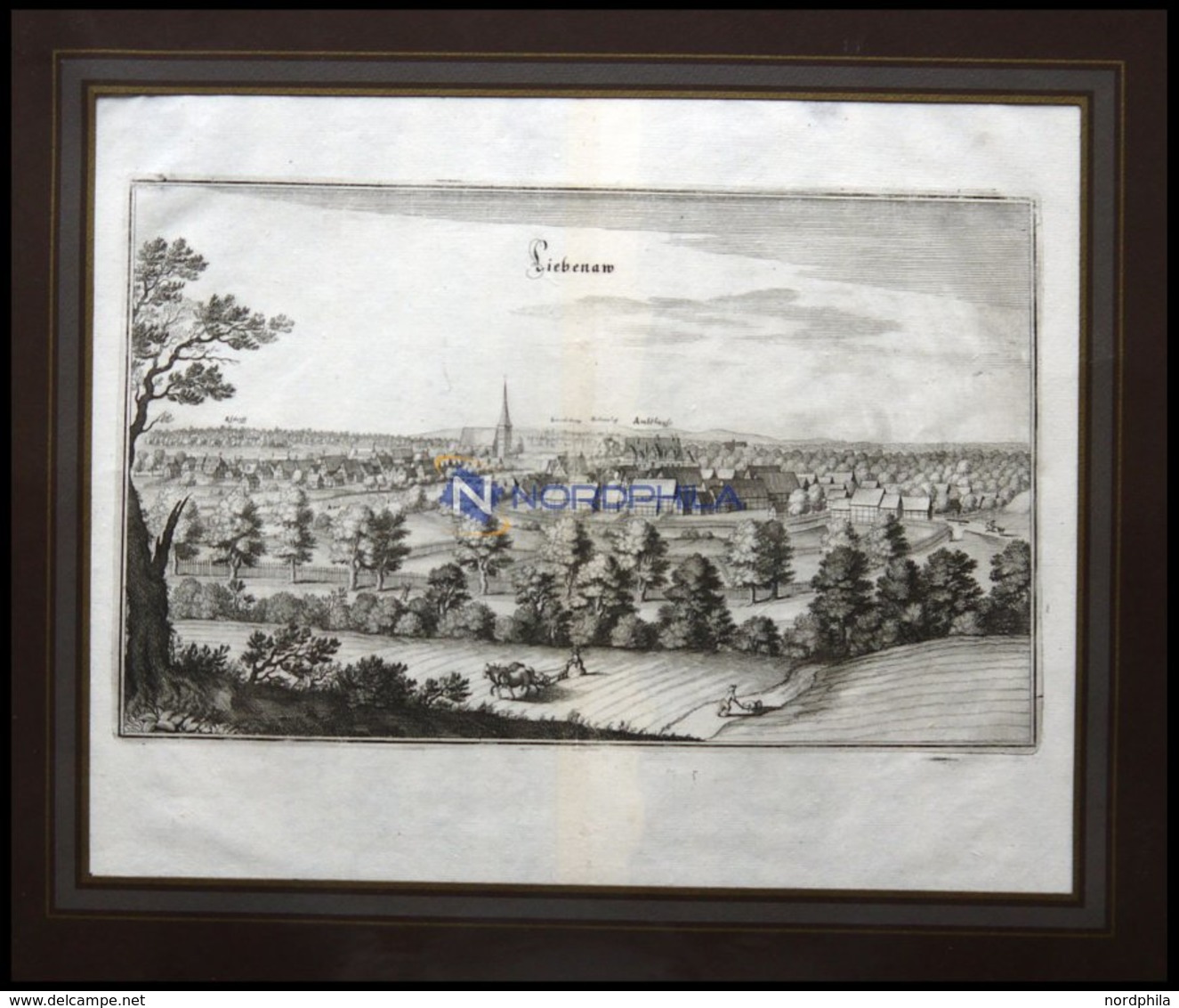 LIEBENAU/AUE, Gesamtansicht, Kupferstich Von Merian Um 1645 - Litografía