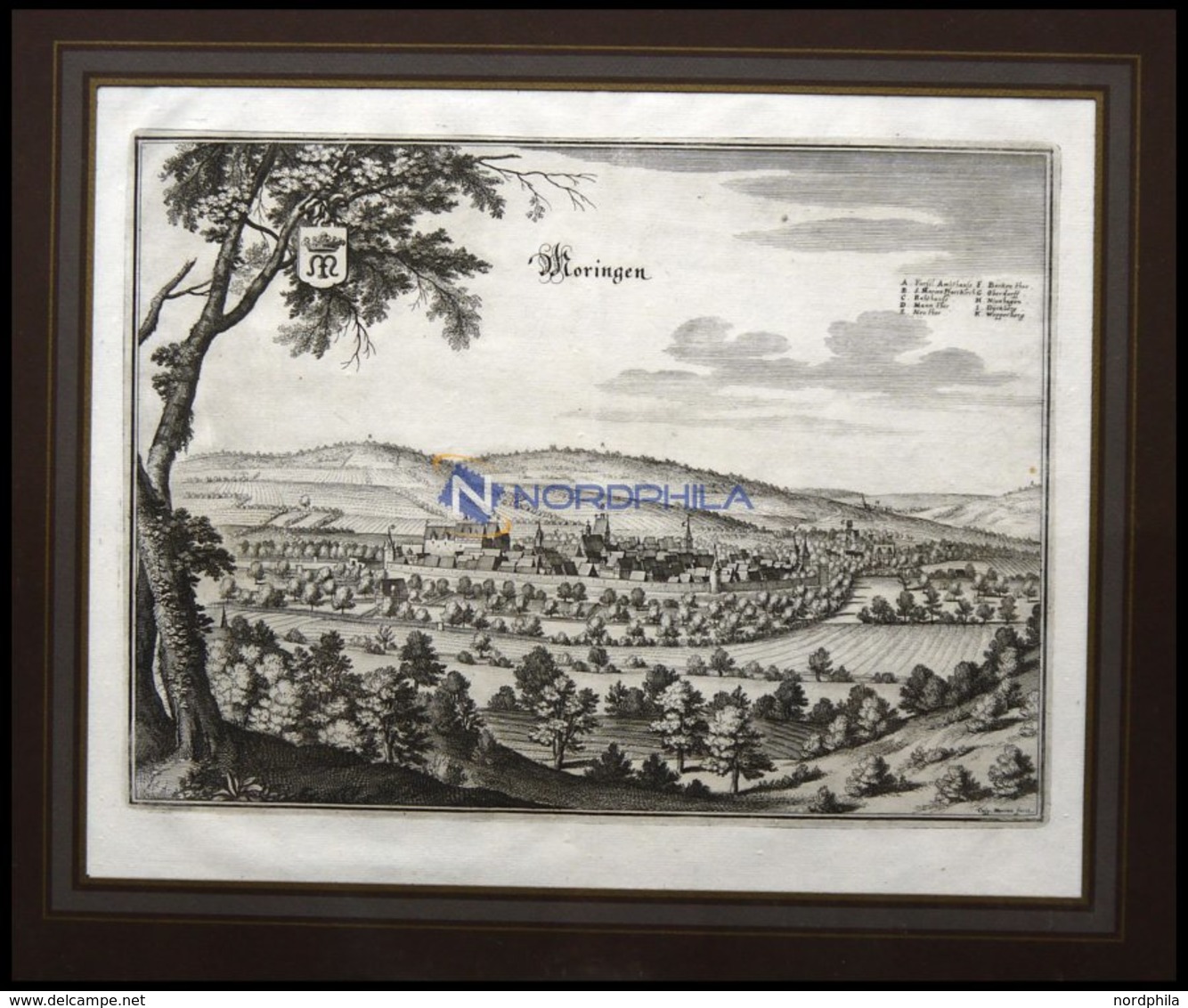 MORINGEN, Gesamtansicht, Kupferstich Von Merian Um 1645 - Litografía