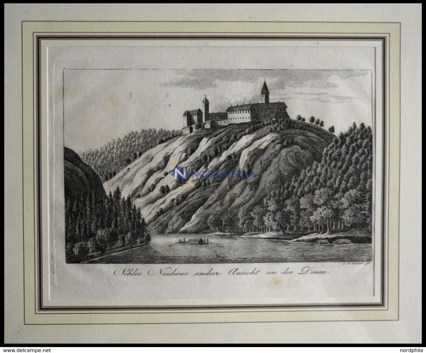 SCHLOSS NEUHAUS Von Der Donau Aus Gesehen, Kupferstich Von Laminit Um 1820 - Litografía