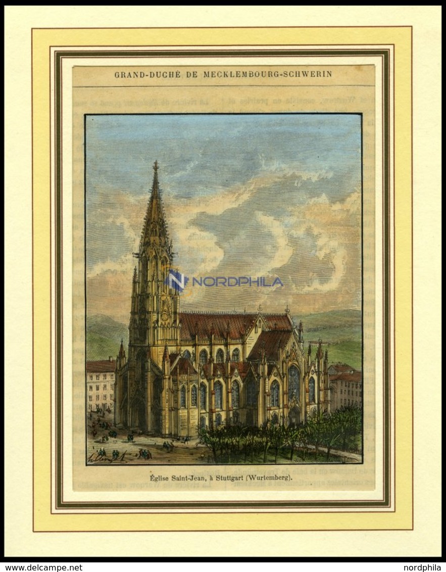 STUTTGART: Die Kirche, Kolorierter Holzstich Von Clerget Um 1880 - Litografía