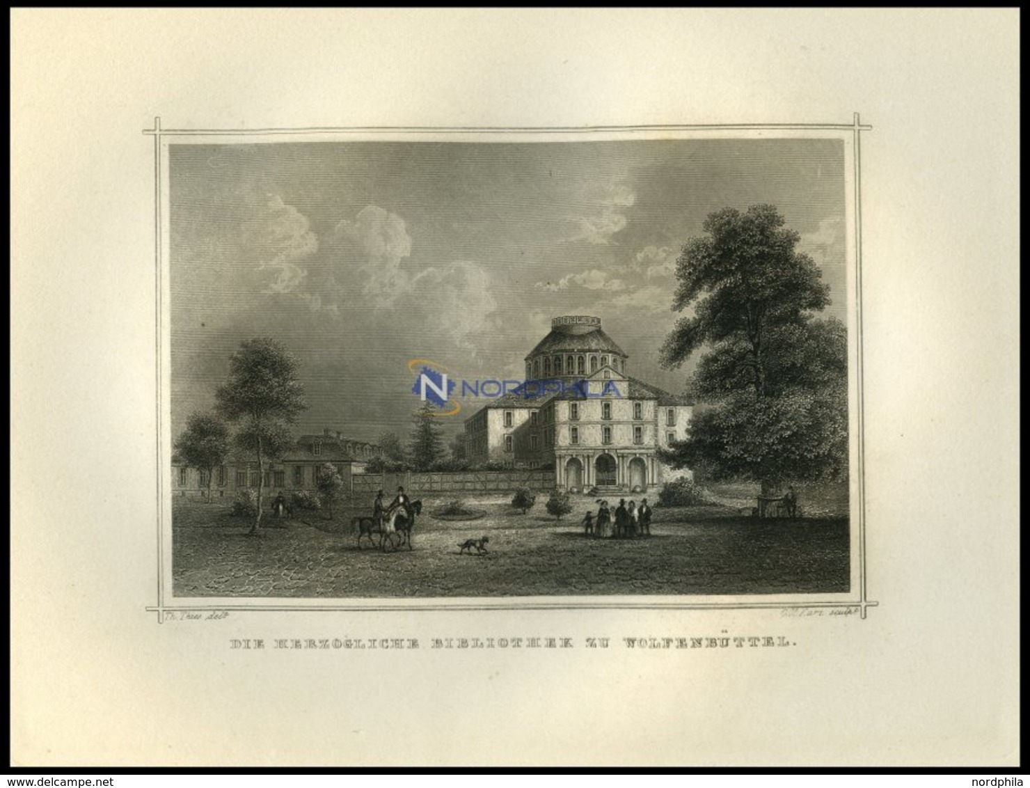 WOLFENBÜTTEL: Die Herzogliche Bibliothek Mit Personenstaffage Im Vordergrund, Stahlstich Von Thies/Kurz Um 1850 - Litografía