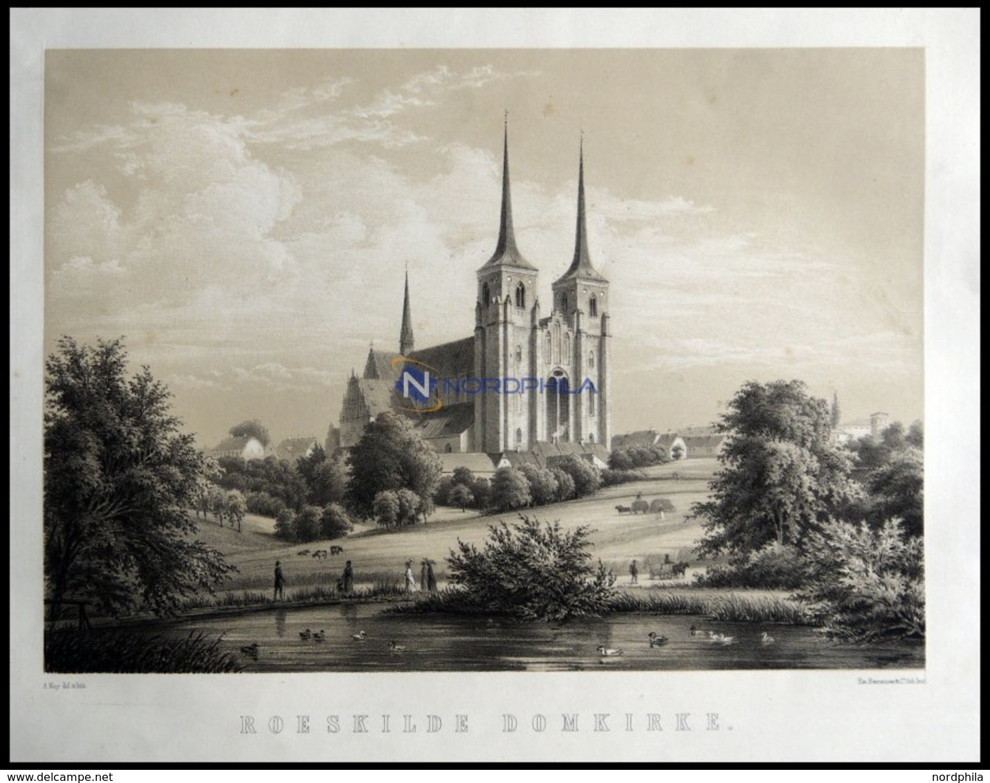 ROSKILDE (Roeskilde Domkirke), Die Domkirche, Lithographie Mit Tonplatte Von Alexander Nay Bei Emil Baerentzen, 1856 - Litografía