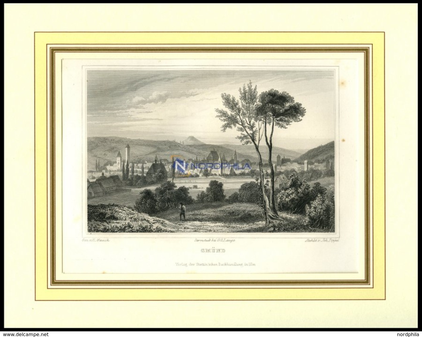 SCHWÄBISCH GMUND: Gesamtansicht, Stahlstich Von Mauch/Poppel, 1840 - Lithographien