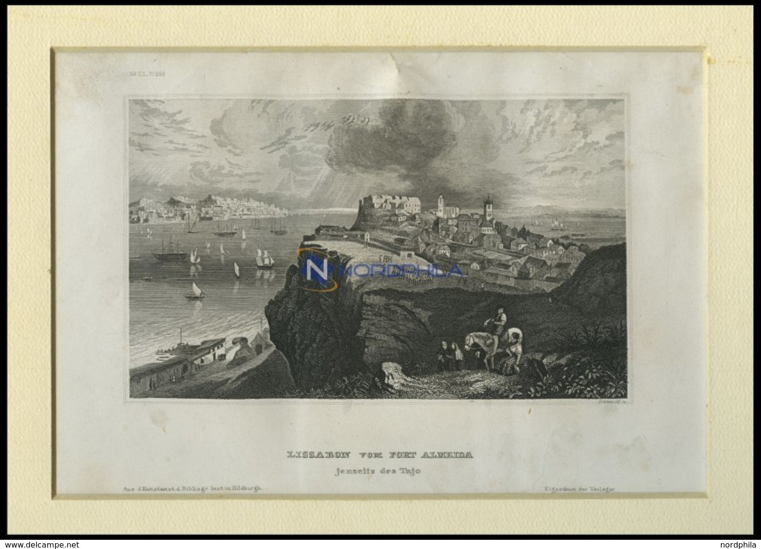 LISSABON Vom Fort Almeida Aus Gesehen, Stahlstich Von B.I. Um 1840 - Lithographies