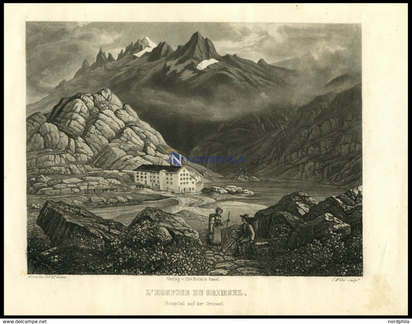 Das Hospital Auf Der GRIMSEL, Stahlstich Von Winterlin/Weber Um 1840 - Litografía