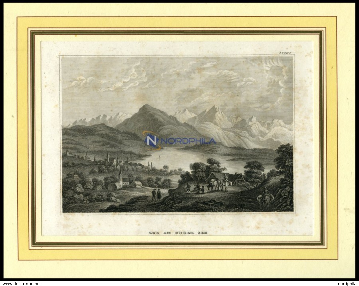 ZUG Am Zuger See, Gesamtansicht, Stahlstich Von B.I. Um 1840 - Lithographien