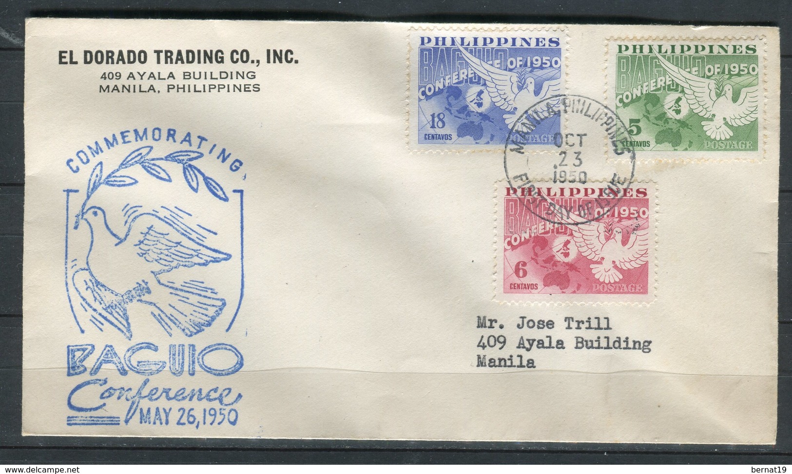 Filipinas 1950. Yvert 368-70 FDC. - Philippines