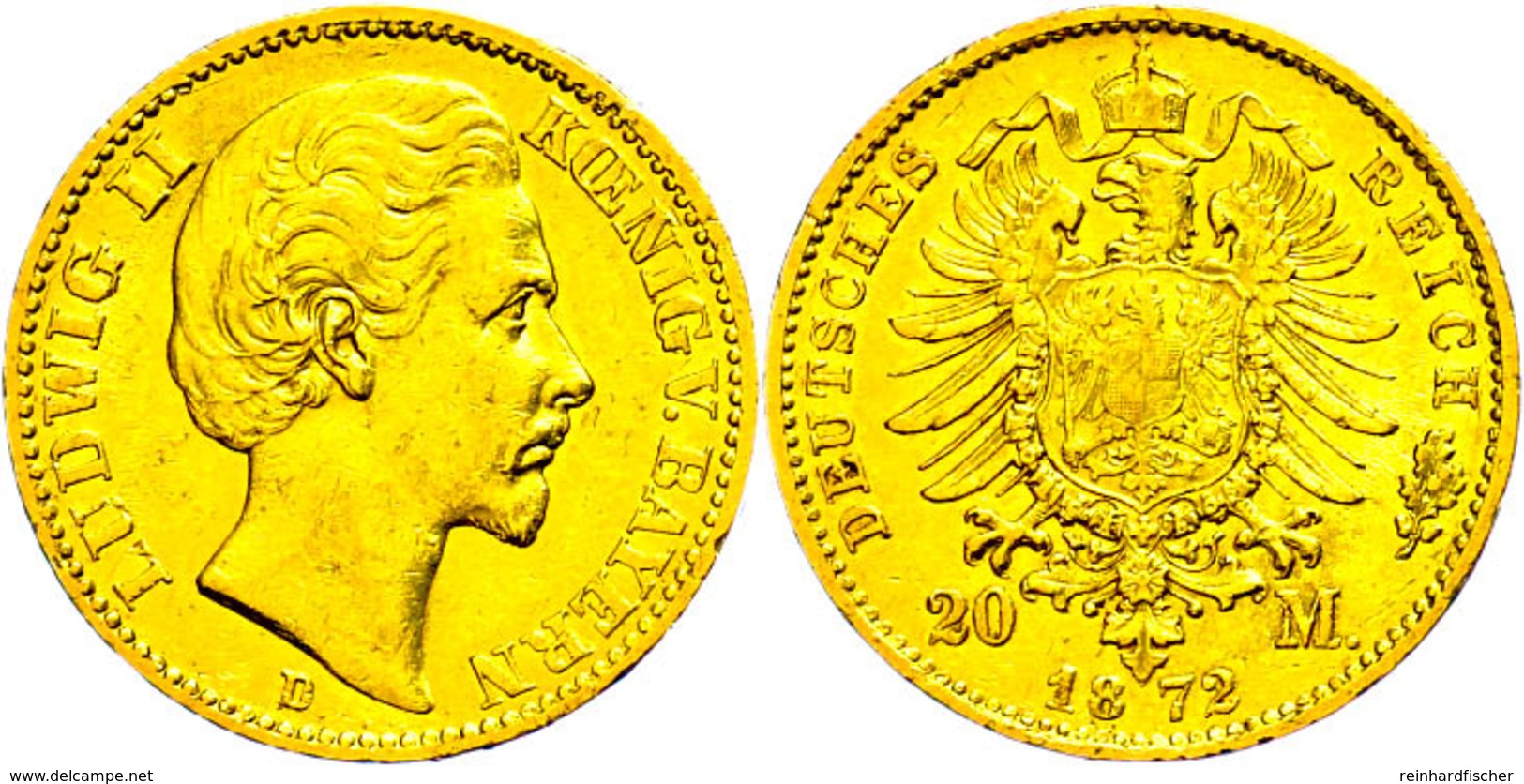 20 Mark, 1872, Ludwig II., Kl. Rf., Ss+., Katalog: J.194 - Other & Unclassified