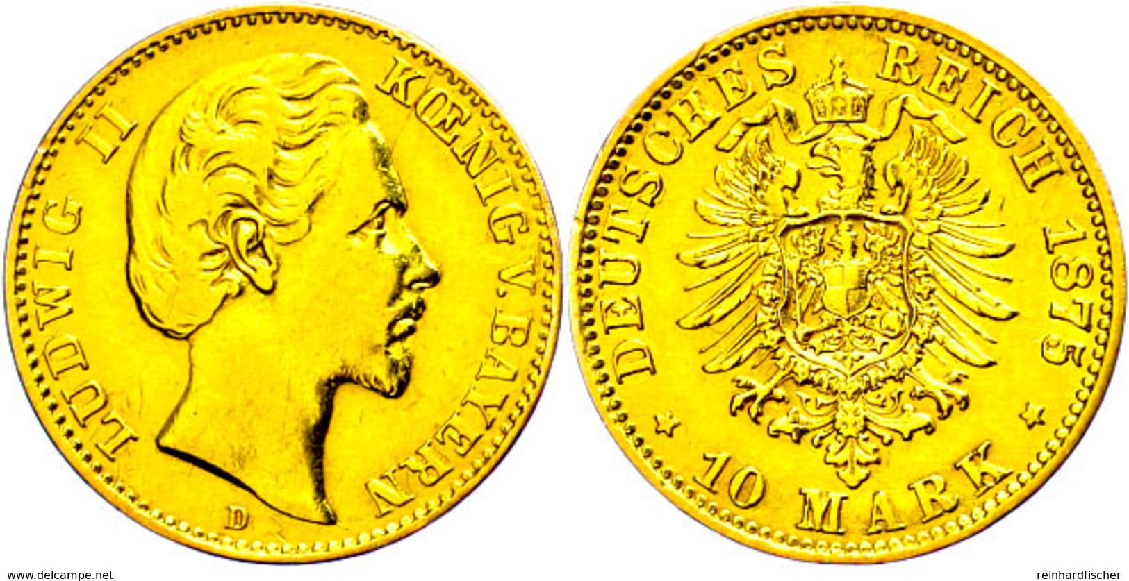 10 Mark, 1875, Ludwig II., Kl. Rf., Poliert, Ss., Katalog: J.196 Ss - Andere & Zonder Classificatie