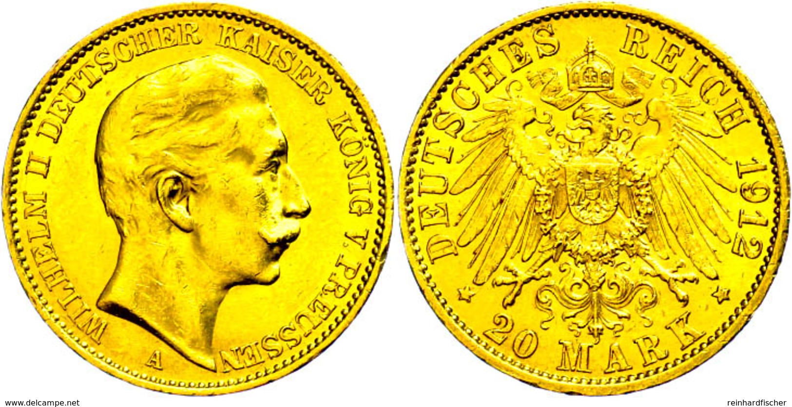 20 Mark, 1912, A, Wilhelm II., Kl. Rf., Vz., Katalog: J. 252 - Andere & Zonder Classificatie