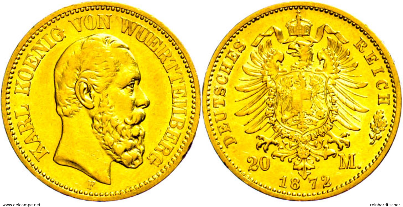 20 Mark, 1872, Karl, Kl. Rf., Ss., Katalog: J. 290 Ss - Sonstige & Ohne Zuordnung